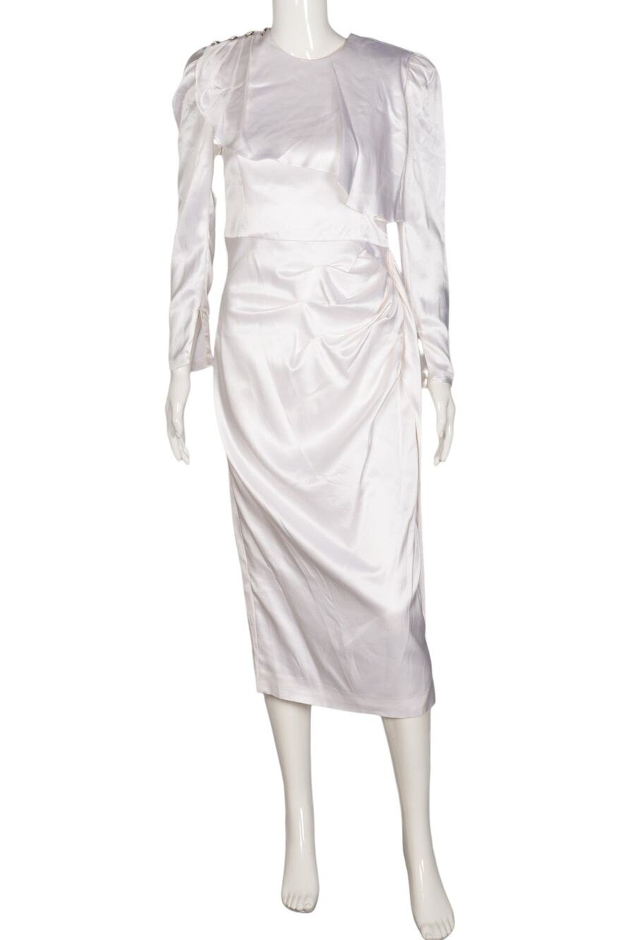 ALESSANDRA RICH White Draped Silk-Satin Midi Dress Size M
